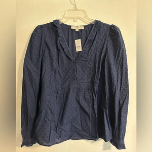 NWT Small Loft Navy Long Sleeve Cotton Blouse